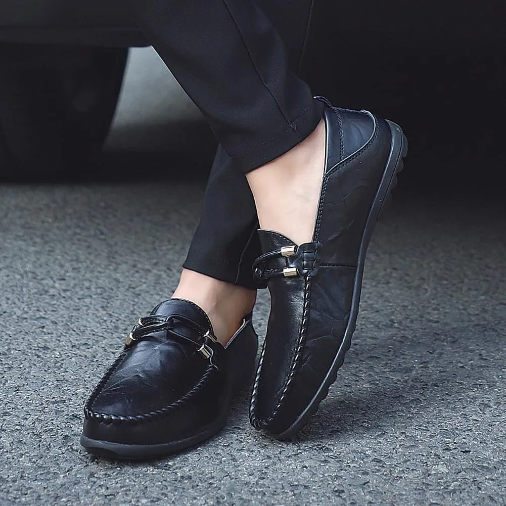 Men's Casual Genuine Leather Slip On Soft Driving Walking Shoes Penny Loafer Flats Shoes