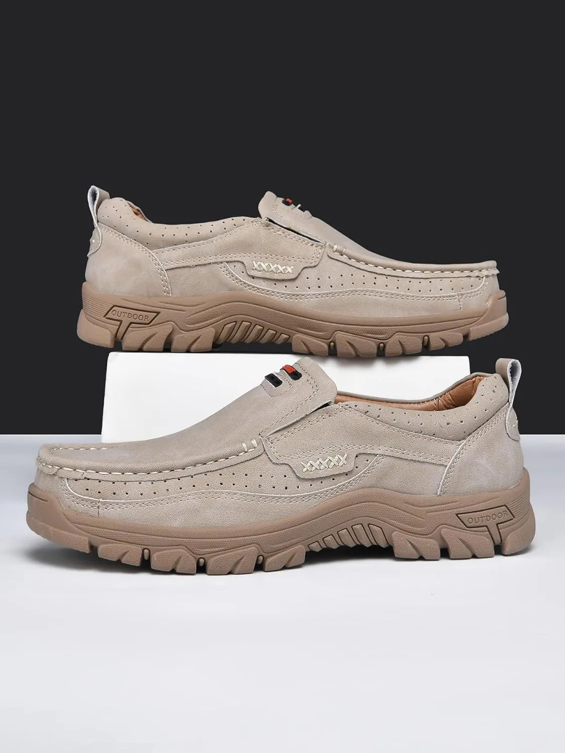 Men's Casual Leather Loafers Slip-On Moccasins Comfort Non-Slip Walking Shoes Breathable Soft Sole Office Driving Shoes