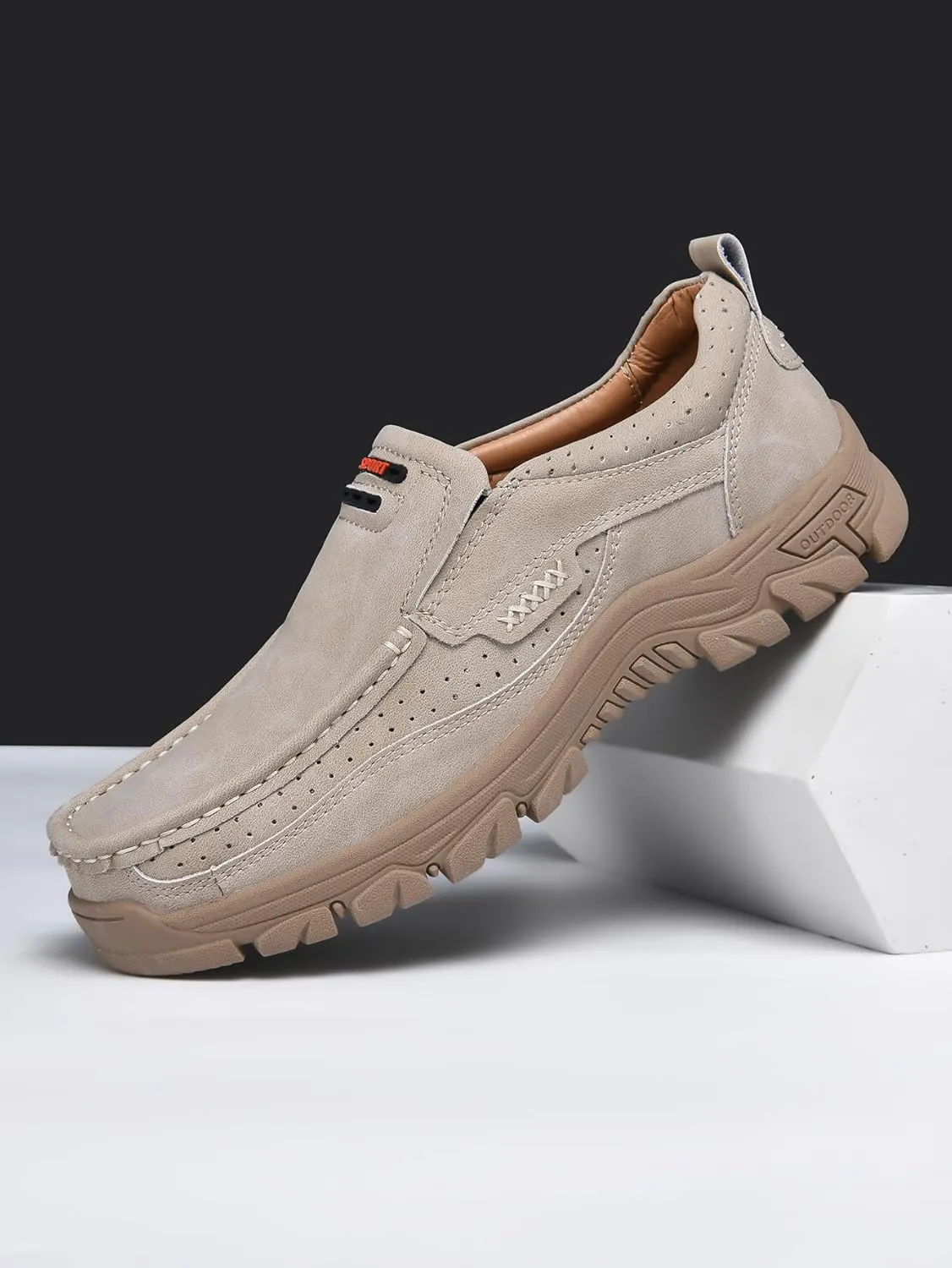 Men's Casual Leather Loafers Slip-On Moccasins Comfort Non-Slip Walking Shoes Breathable Soft Sole Office Driving Shoes