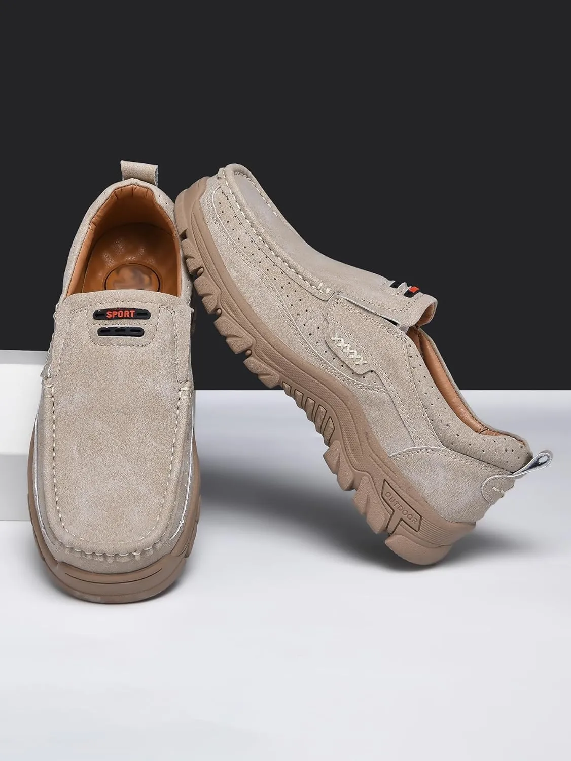 Men's Casual Leather Loafers Slip-On Moccasins Comfort Non-Slip Walking Shoes Breathable Soft Sole Office Driving Shoes