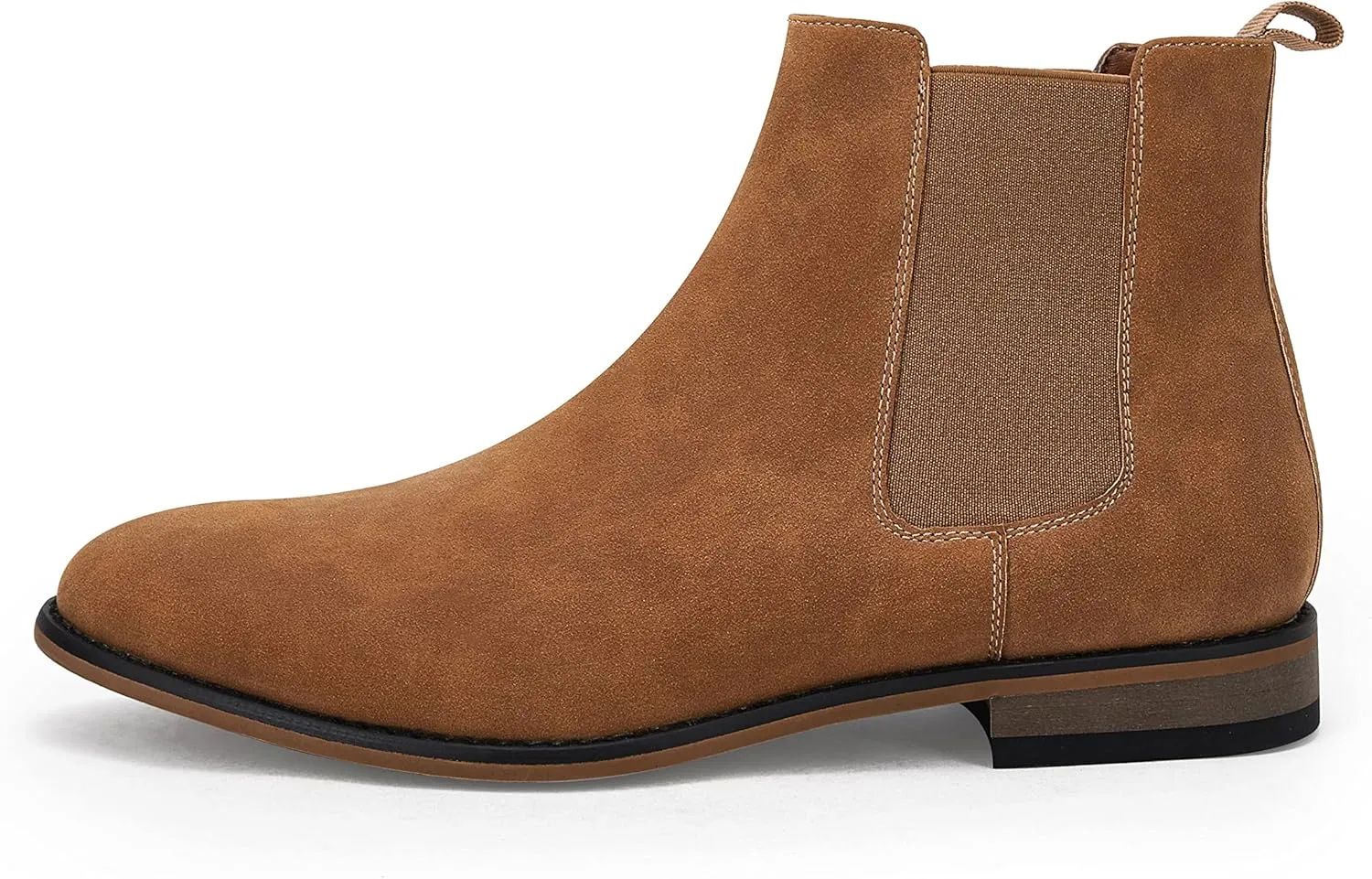Mens Chelsea Boot Slip On Pointed Toe Stacked Low Heel Faux Suede Casual Dress Boot