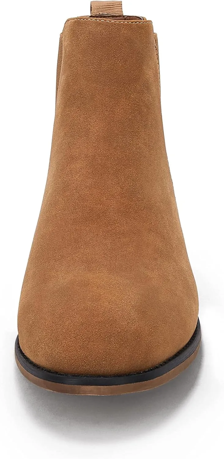 Mens Chelsea Boot Slip On Pointed Toe Stacked Low Heel Faux Suede Casual Dress Boot