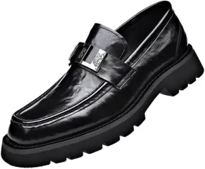Men's Classic Business Platform Slip-On Dress Shoes Pointed Toe Shiny Patent Leather Casual Party Mens Oxfords Shoes
