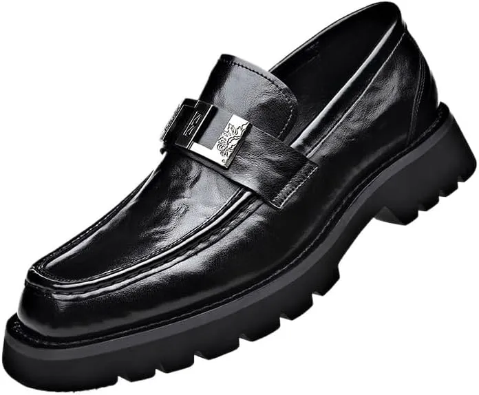 Men's Classic Business Platform Slip-On Dress Shoes Pointed Toe Shiny Patent Leather Casual Party Mens Oxfords Shoes