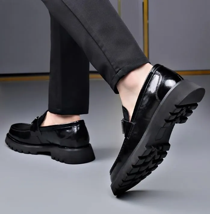 Men's Classic Business Platform Slip-On Dress Shoes Pointed Toe Shiny Patent Leather Casual Party Mens Oxfords Shoes