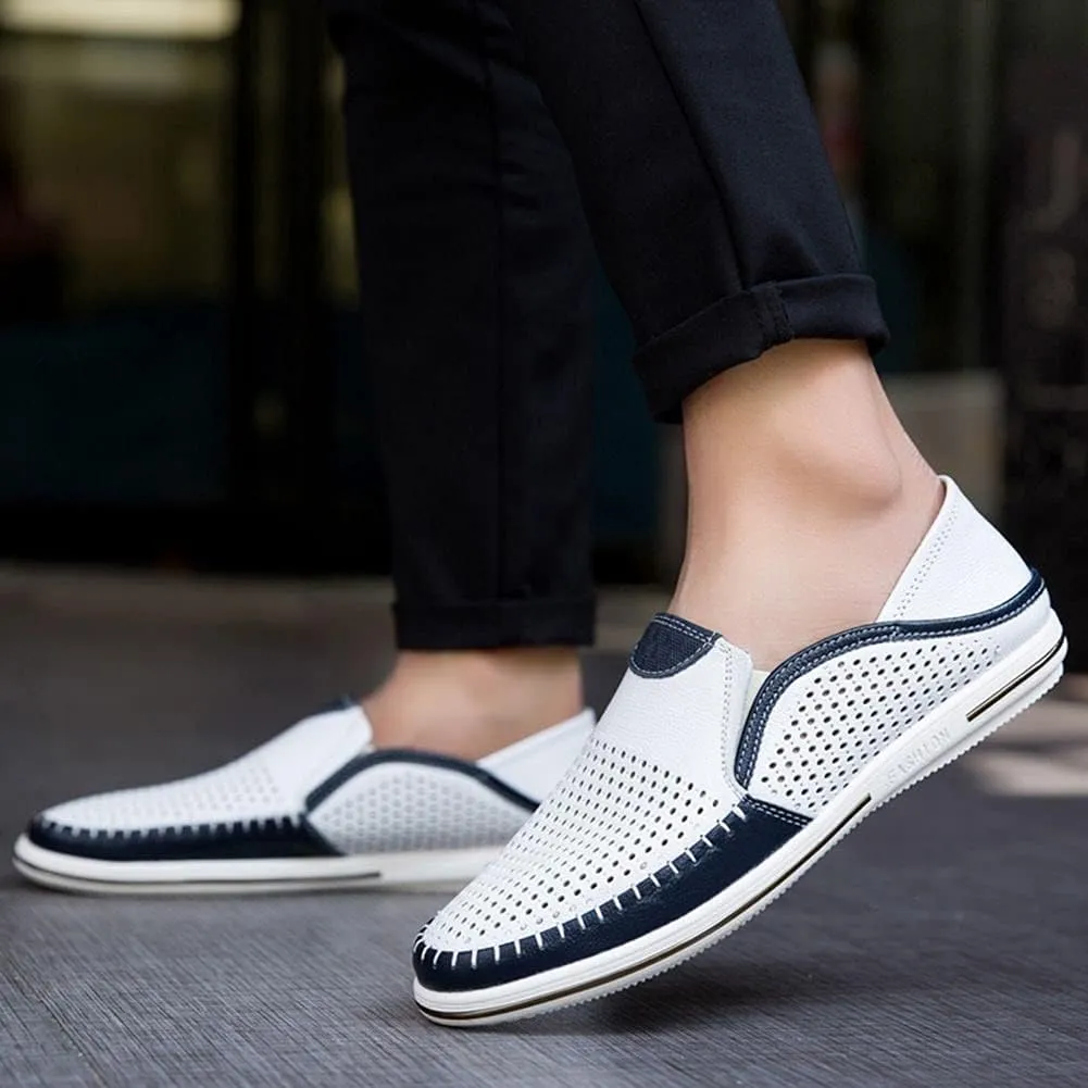Men's Genuine Leather Loafers Shoes Fashion Slip-on Casual Soft Summer Driving Shoes