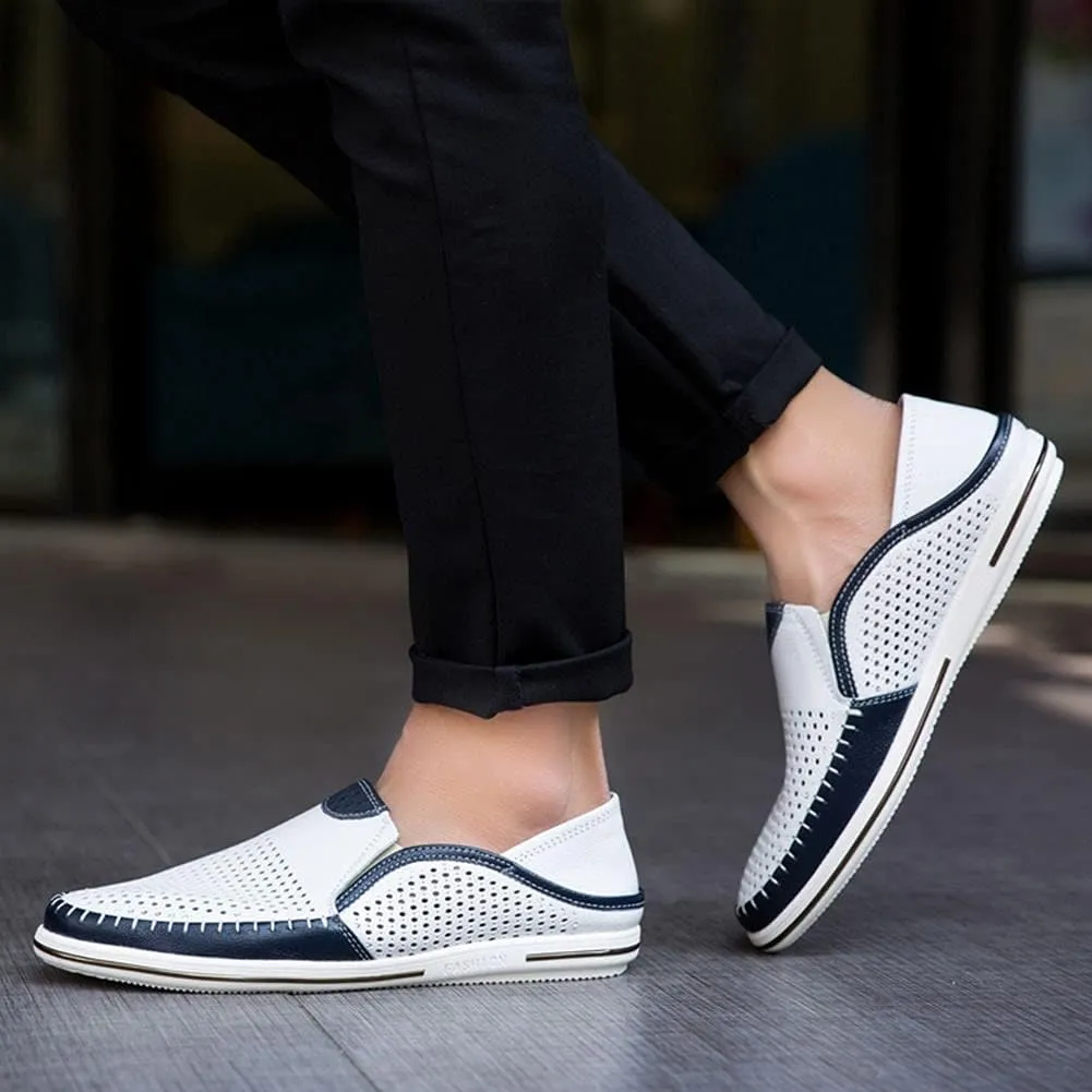 Men's Genuine Leather Loafers Shoes Fashion Slip-on Casual Soft Summer Driving Shoes