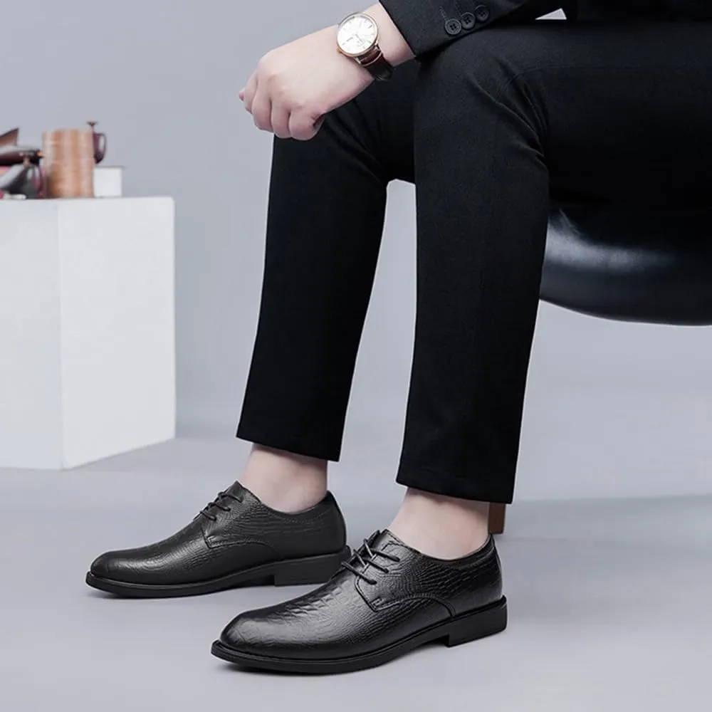 Men's Genuine Leather Platform Lace Up Oxfords Shoes Classic Business Pointed Toe Dress Shoes Shiny Patent Leather Casual Prom Party Derby Shoes for Men