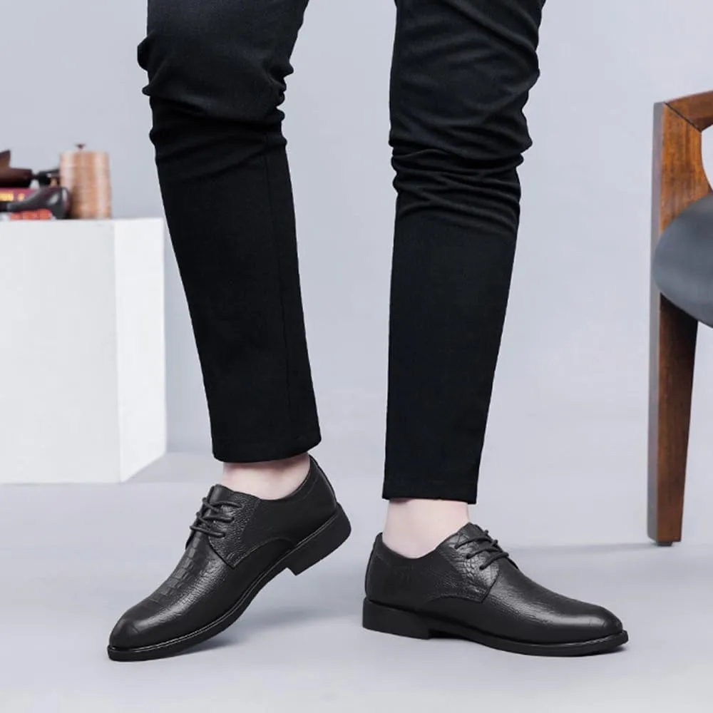 Men's Genuine Leather Platform Lace Up Oxfords Shoes Classic Business Pointed Toe Dress Shoes Shiny Patent Leather Casual Prom Party Derby Shoes for Men