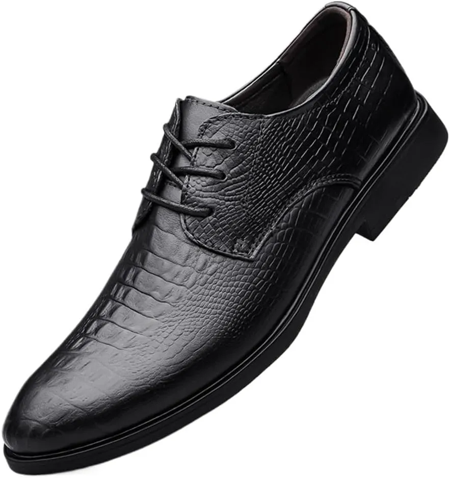 Men's Genuine Leather Platform Lace Up Oxfords Shoes Classic Business Pointed Toe Dress Shoes Shiny Patent Leather Casual Prom Party Derby Shoes for Men