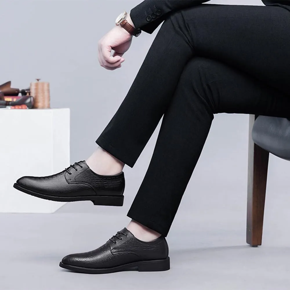 Men's Genuine Leather Platform Lace Up Oxfords Shoes Classic Business Pointed Toe Dress Shoes Shiny Patent Leather Casual Prom Party Derby Shoes for Men