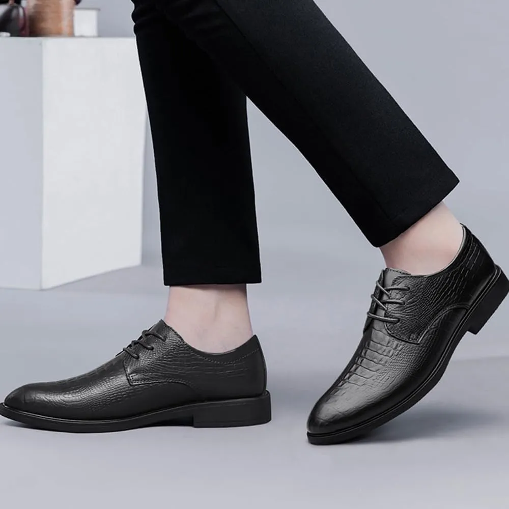 Men's Genuine Leather Platform Lace Up Oxfords Shoes Classic Business Pointed Toe Dress Shoes Shiny Patent Leather Casual Prom Party Derby Shoes for Men