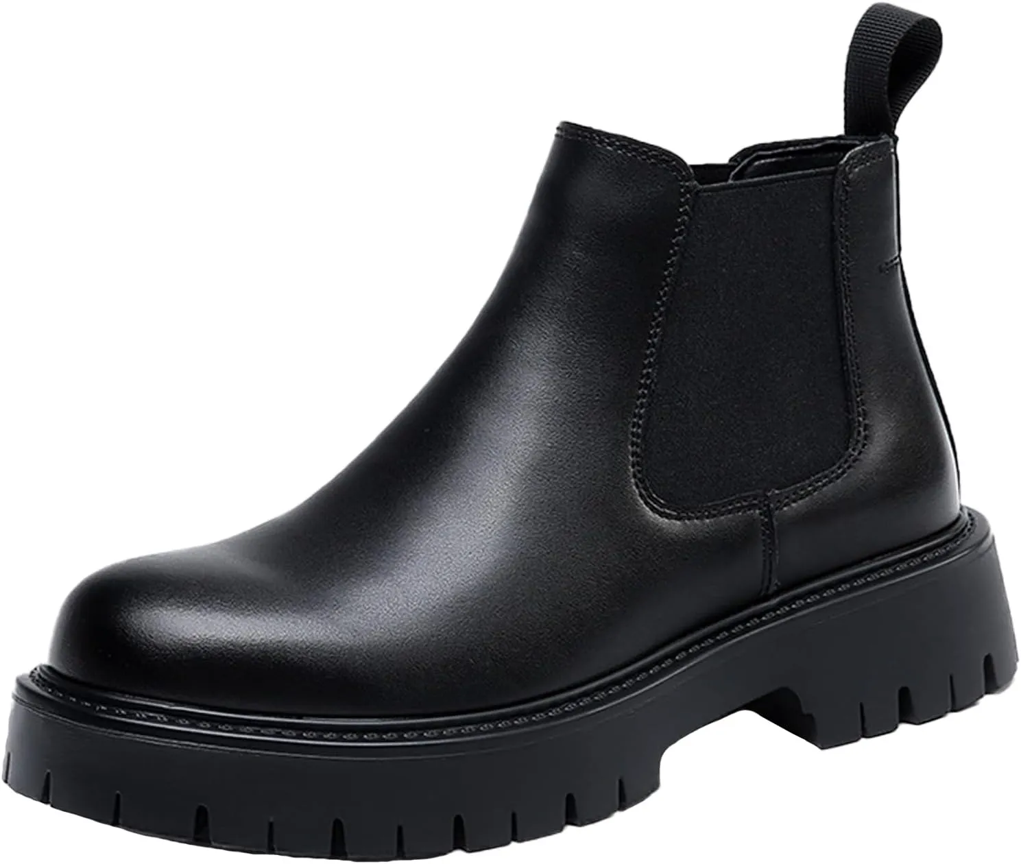 Men's Genuine Leather Slip On Chunky Platform Chelsea Boots Luxury Round Toe Lug Sole Work Dress Boots Casual Non Slip Ankle Boots