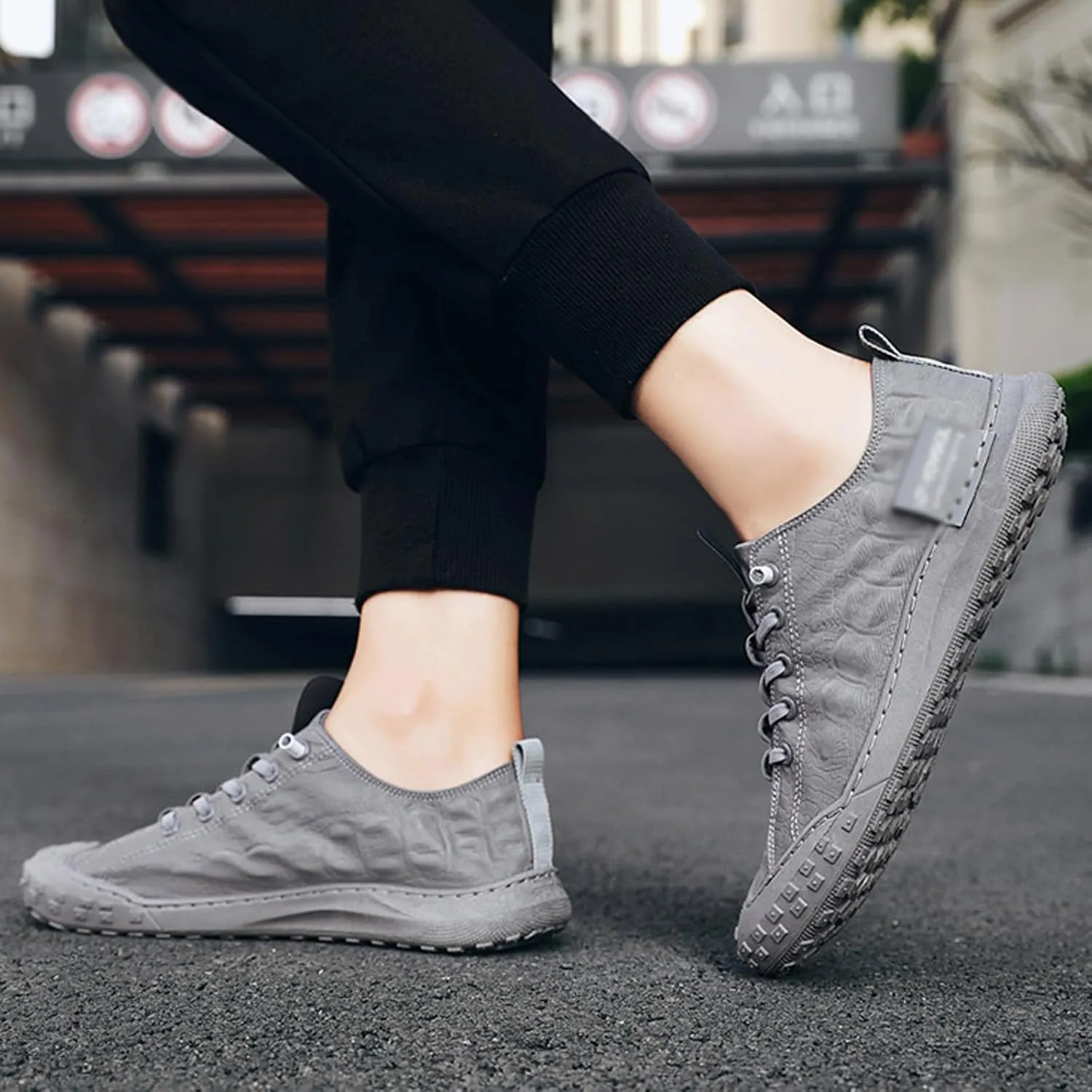 Men's Leather Breathable Slip-on Sneakers,Fashion Handmade Low Top Casual Shoes,Comfortable Soft Sole Non-Slip Canvas Shoes