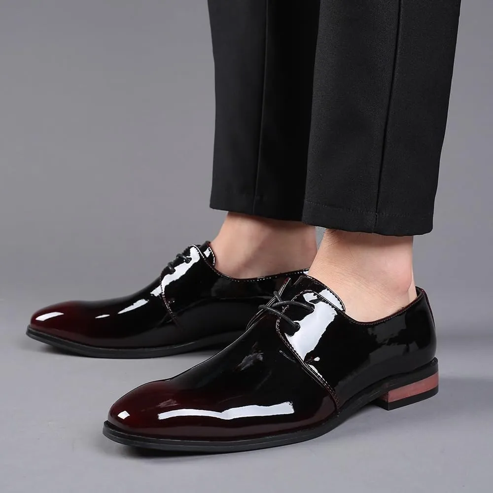 Men's Leather Dress Shoes, Casual Flat Lace-up Brogue Shoes, Non-Slip Soft Bottom Pointed Shoes, Comfortable Slip-on Men's Footwear