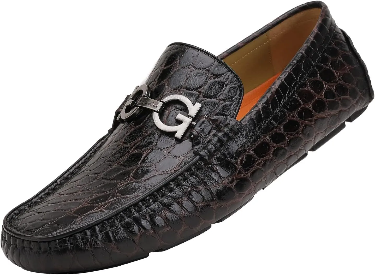 Men's Leather Driving Moccasin, Crocodile Printed Slip on Dress Shoes with Buckle Party Wedding Shoes Slip-on Loafers for Mens