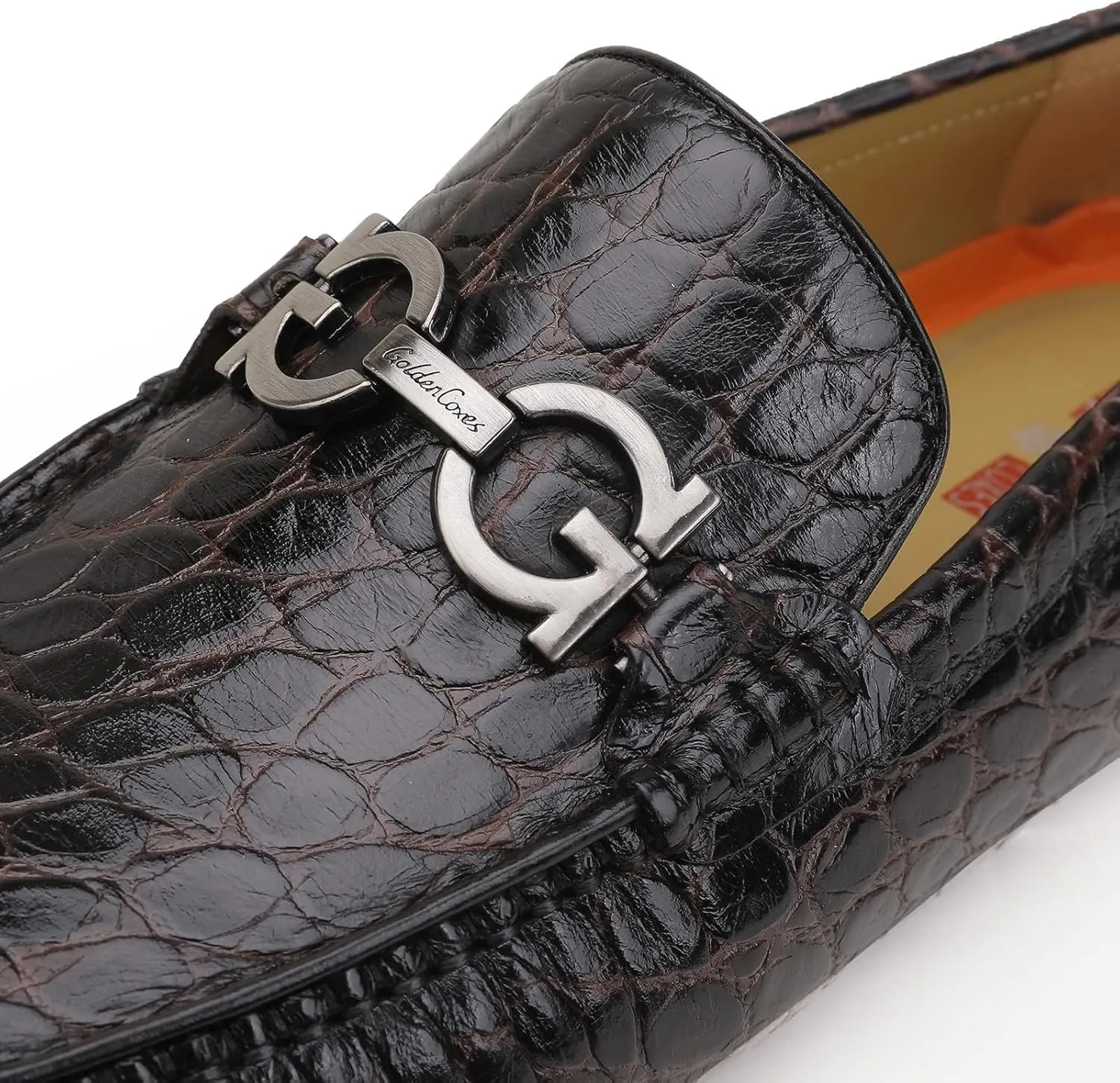 Men's Leather Driving Moccasin, Crocodile Printed Slip on Dress Shoes with Buckle Party Wedding Shoes Slip-on Loafers for Mens