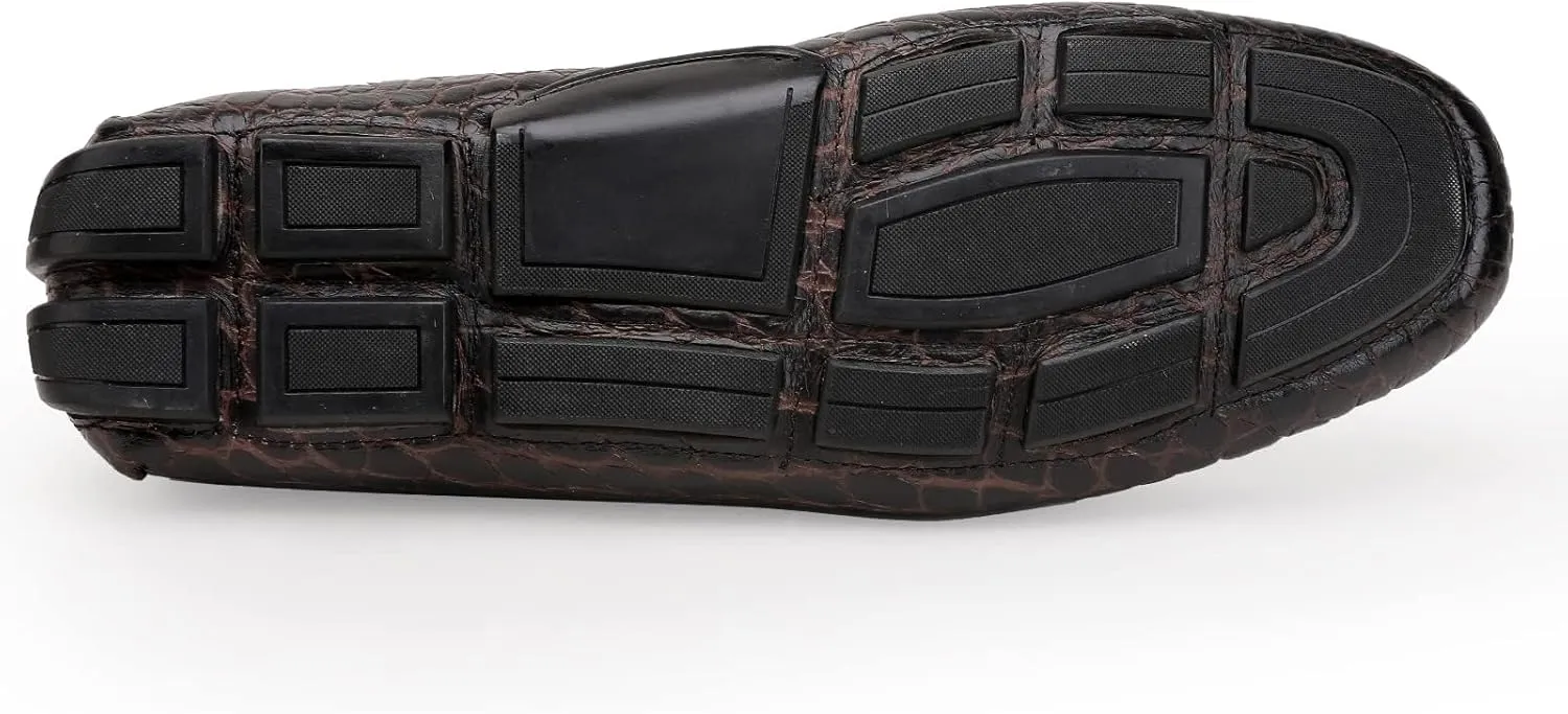 Men's Leather Driving Moccasin, Crocodile Printed Slip on Dress Shoes with Buckle Party Wedding Shoes Slip-on Loafers for Mens