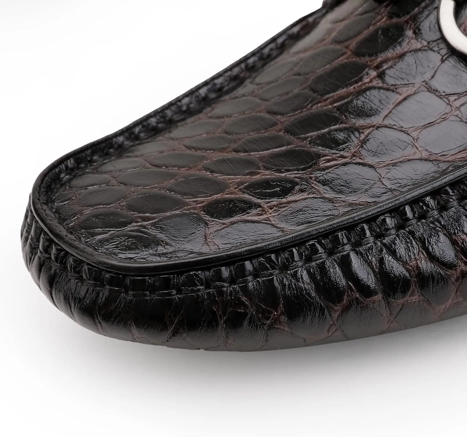 Men's Leather Driving Moccasin, Crocodile Printed Slip on Dress Shoes with Buckle Party Wedding Shoes Slip-on Loafers for Mens