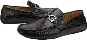 Men's Leather Driving Moccasin, Crocodile Printed Slip on Dress Shoes with Buckle Party Wedding Shoes Slip-on Loafers for Mens