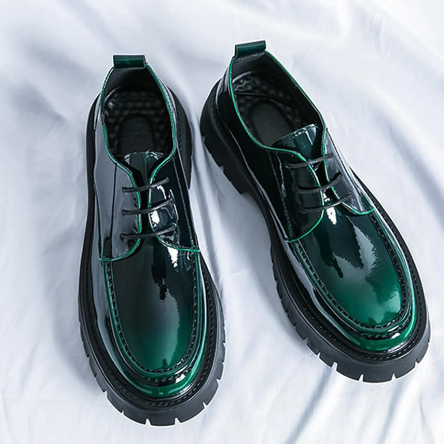 Men's Leather Platform Lace Up Lug Sole Loafers,Classic Round Toe Chunky Heel Comfort Slip On Dress Shoes Casual Formal Work Penny Shoes
