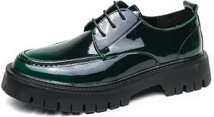 Men's Leather Platform Lace Up Lug Sole Loafers,Classic Round Toe Chunky Heel Comfort Slip On Dress Shoes Casual Formal Work Penny Shoes