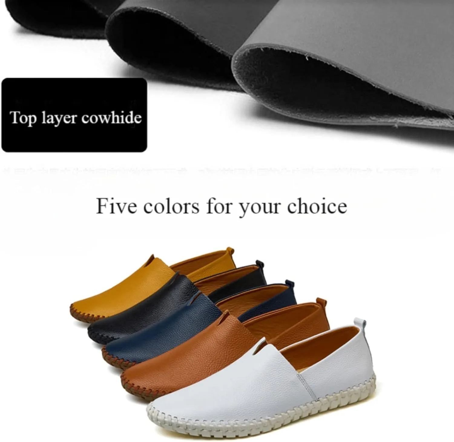 Men's Leather Slip On Soft Business Driving Shoes, Flat Slip On Lightweight Casual Boat Shoes, Business Casual Leather Shoes.