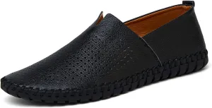 Men's Leather Slip On Soft Business Driving Shoes, Flat Slip On Lightweight Casual Boat Shoes, Business Casual Leather Shoes.
