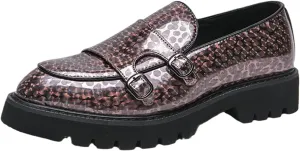 Mens Patent Leather Platform Slip On Loafers with Double Monk Strap Fashion Lug Sole Dress Shoes for Formal Business Party Wedding