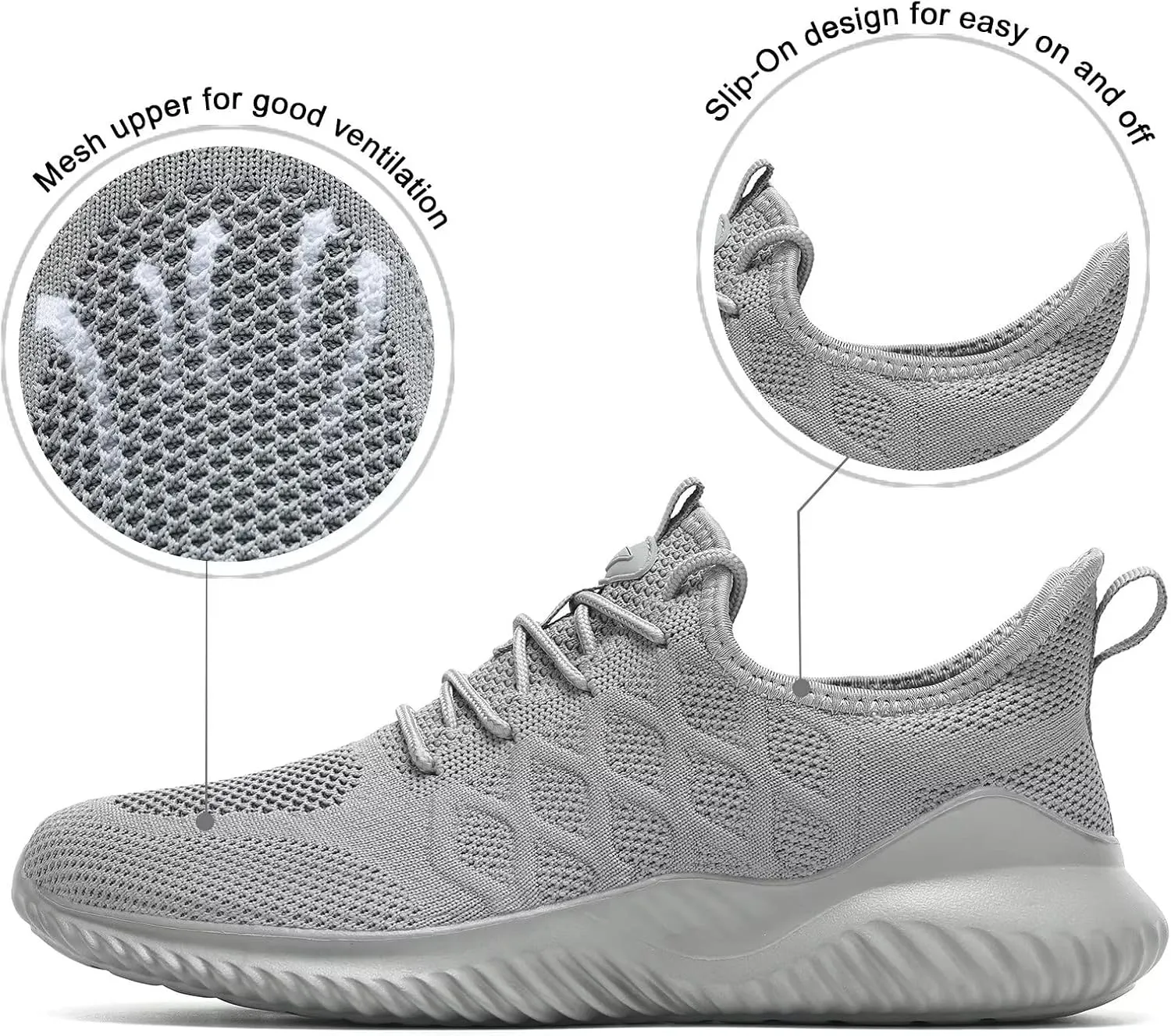 Mens Running Shoes Slip-on Walking Tennis Sneakers Lightweight Breathable Casual Soft Sole Mesh Workout Sports Shoes