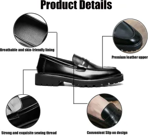 Men's Slip on Lug Sole Casual Loafers,Fashion Round Toe Platform Anti-Slip Comfort Dress Shoes Retro Business Formal Leather Penny Loafers for Men