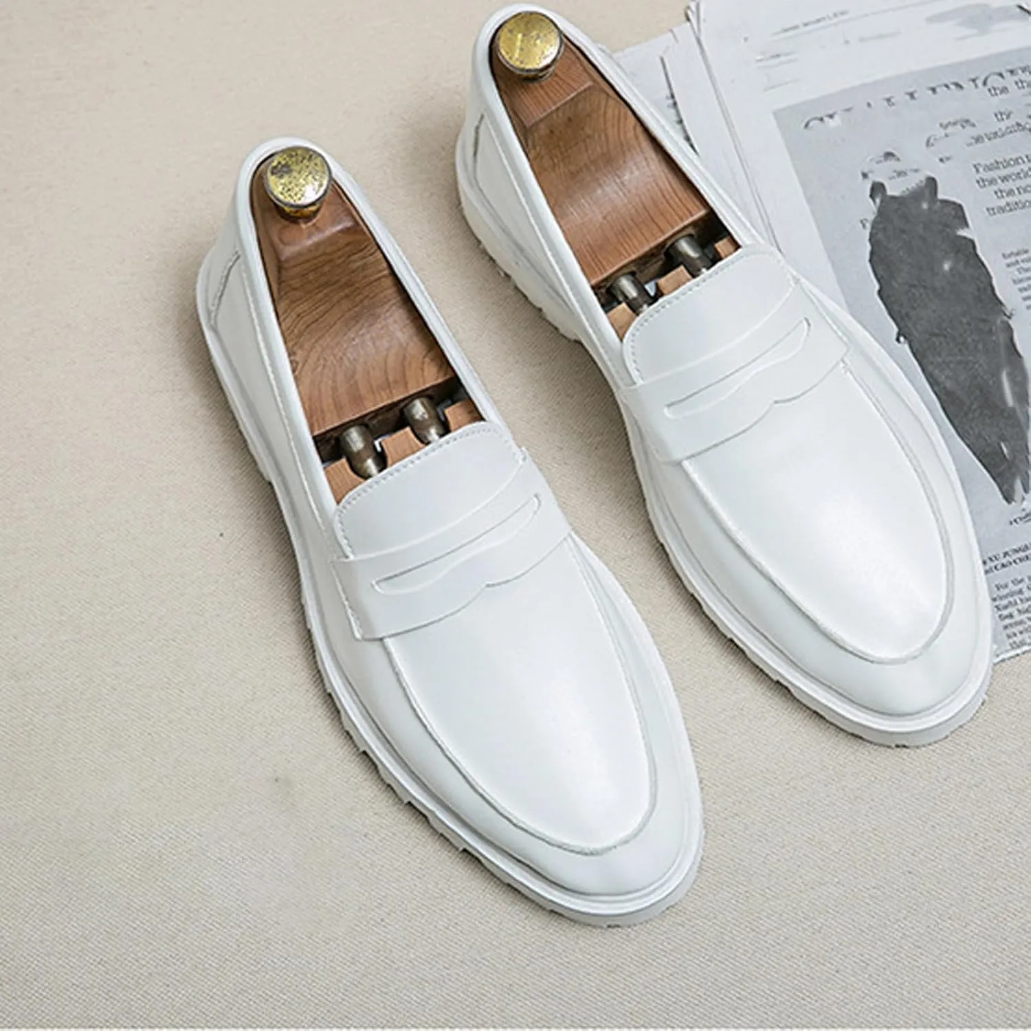 Men's Slip on Lug Sole Casual Loafers,Fashion Round Toe Platform Anti-Slip Comfort Dress Shoes Retro Business Formal Leather Penny Loafers for Men