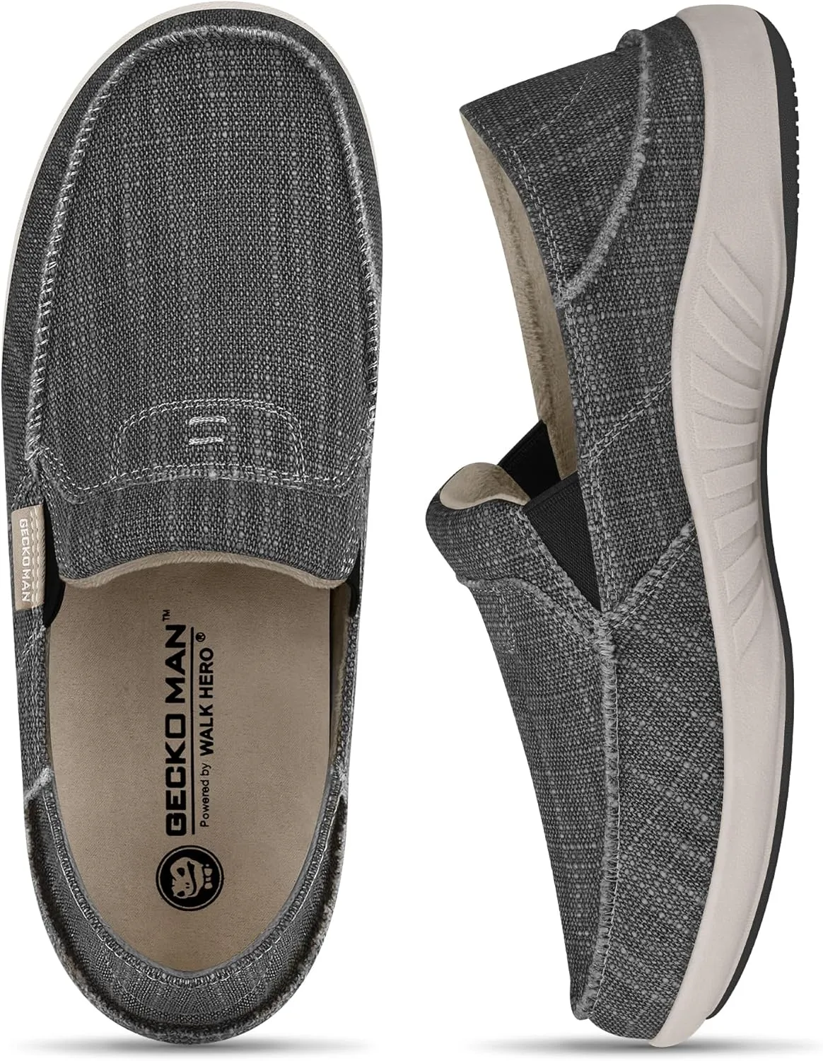 Mens Slip On Shoes, Canvas Loafers with Arch Support, Orthopedic Casual Sneakers for Plantar Fasciitis, Indoor & Outdoor Walking Slippers Shoes for Pain Relief