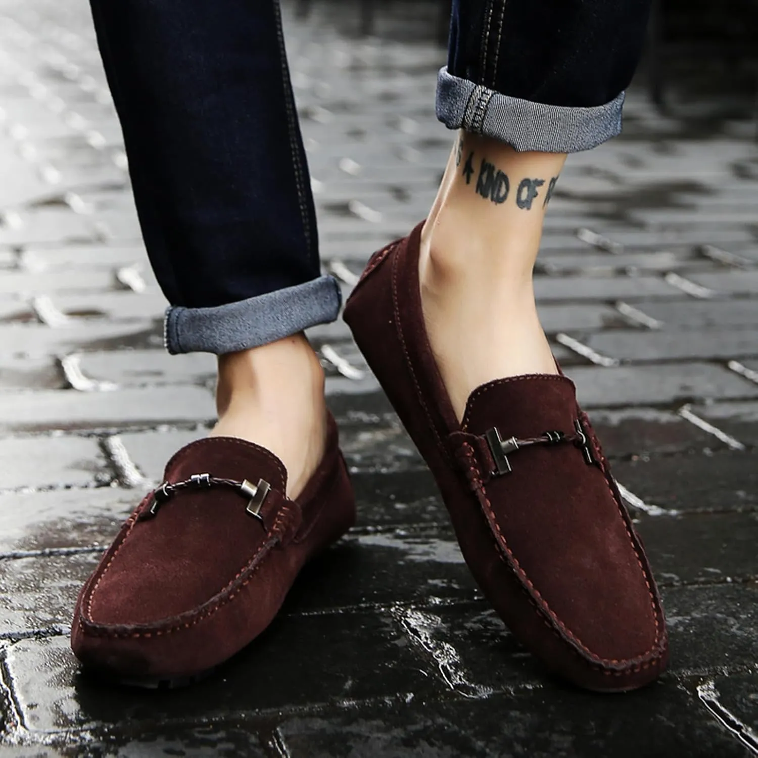 Men's Suede Leather Dress Loafers Slip On Casual Shoes Lightweight Soft Penny Loafers Driving Shoes Classic Moccasins