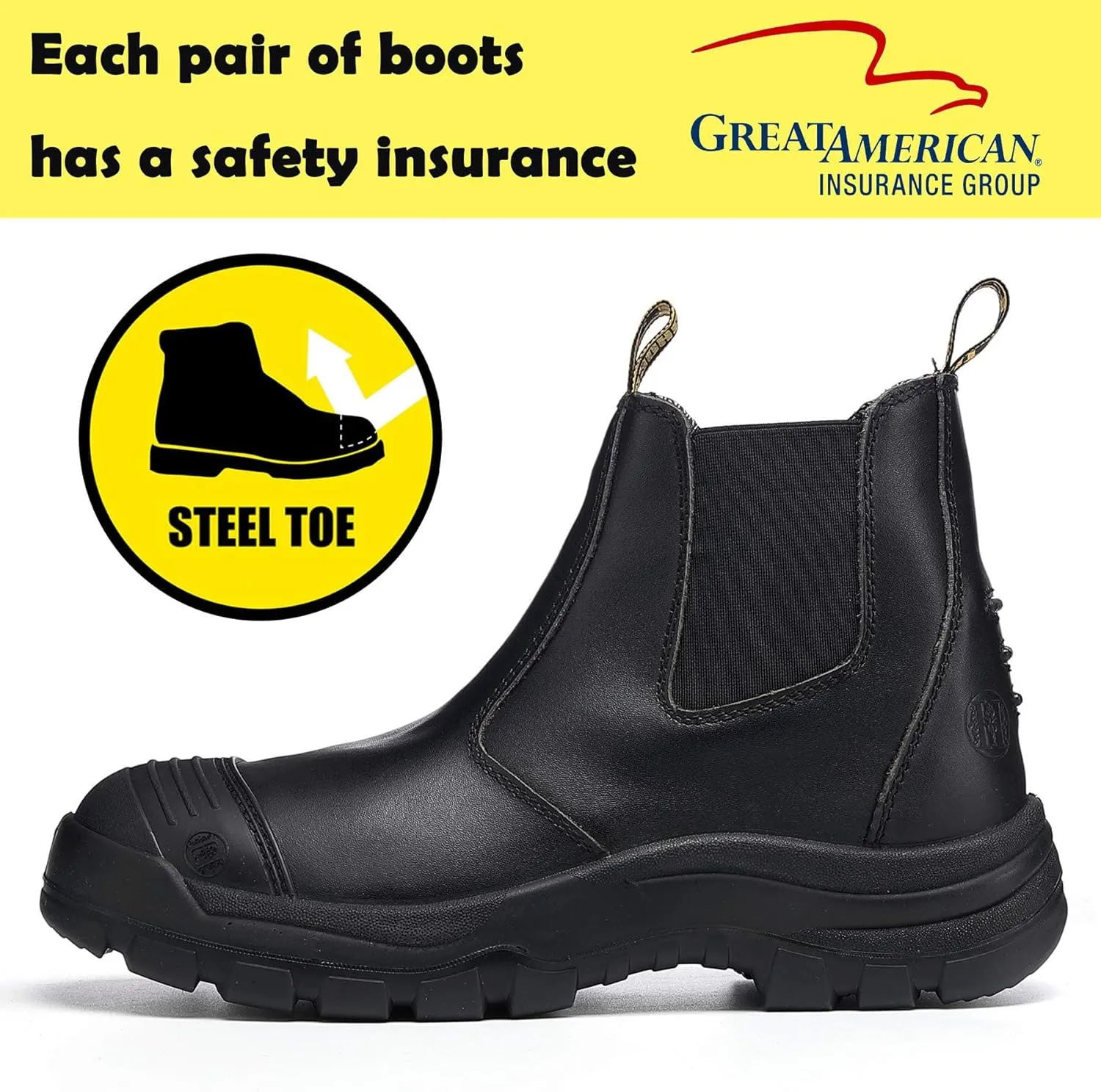 Men's Work Boots Steel Toe Soft Toe Waterproof Slip On Anti-Puncture Slip Resistant Safety Working Boots