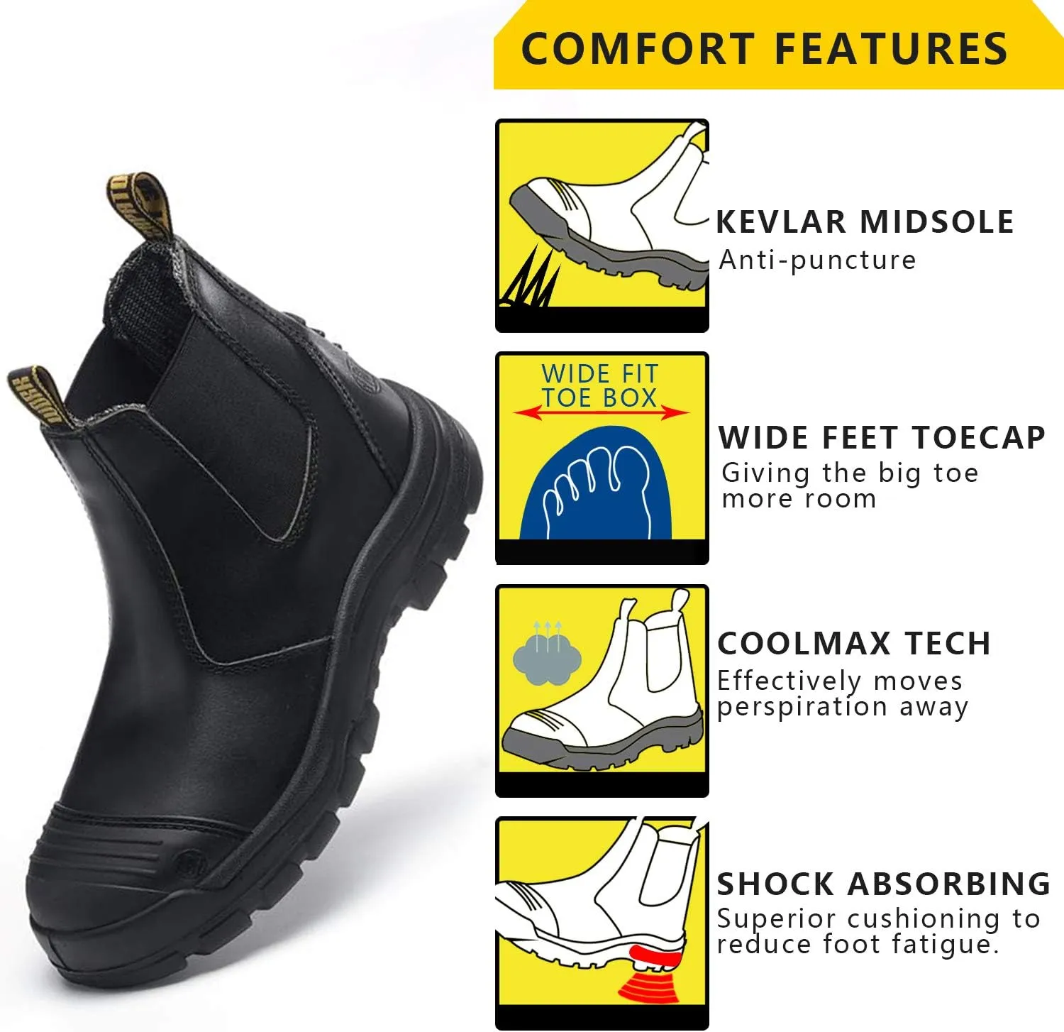Men's Work Boots Steel Toe Soft Toe Waterproof Slip On Anti-Puncture Slip Resistant Safety Working Boots