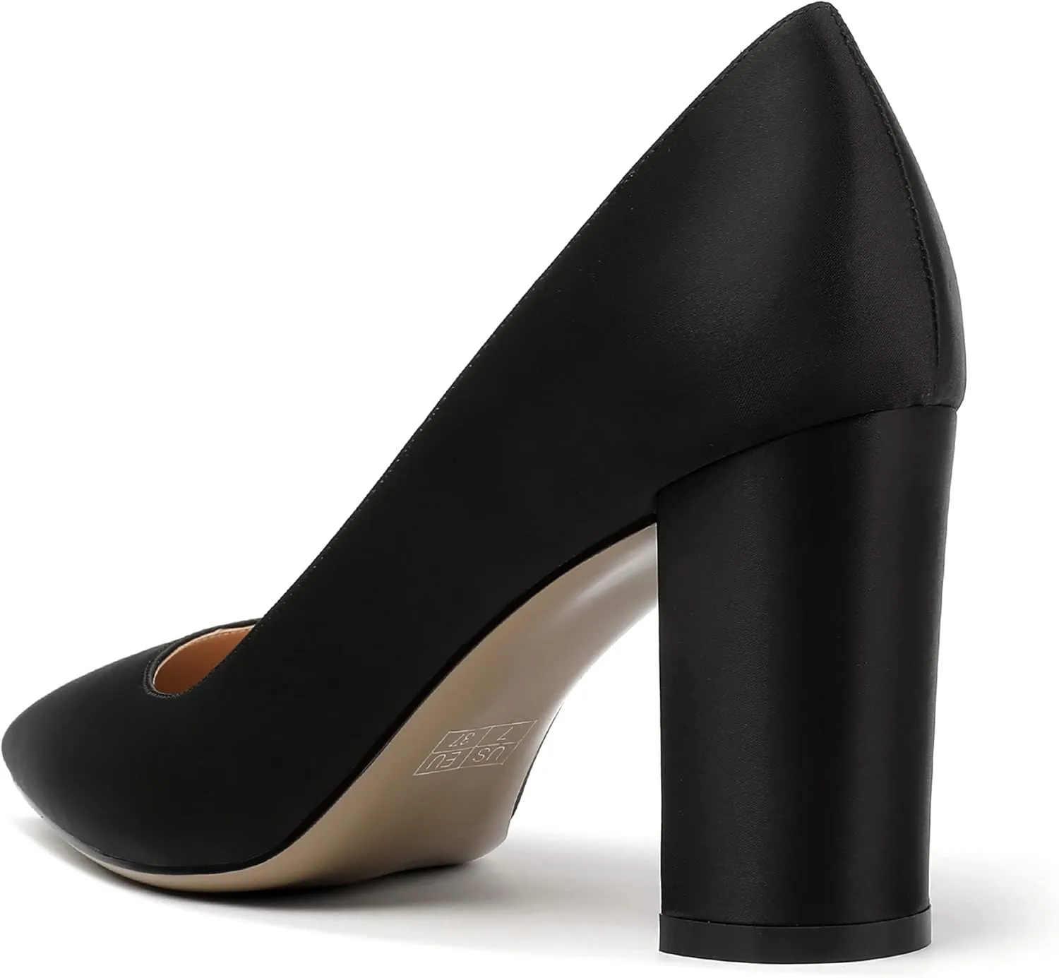 MERRORI Women's Dress Satin Pointed Toe Slip On Elegant Evening Chunky High Heel Pumps Shoes 3.3 Inch