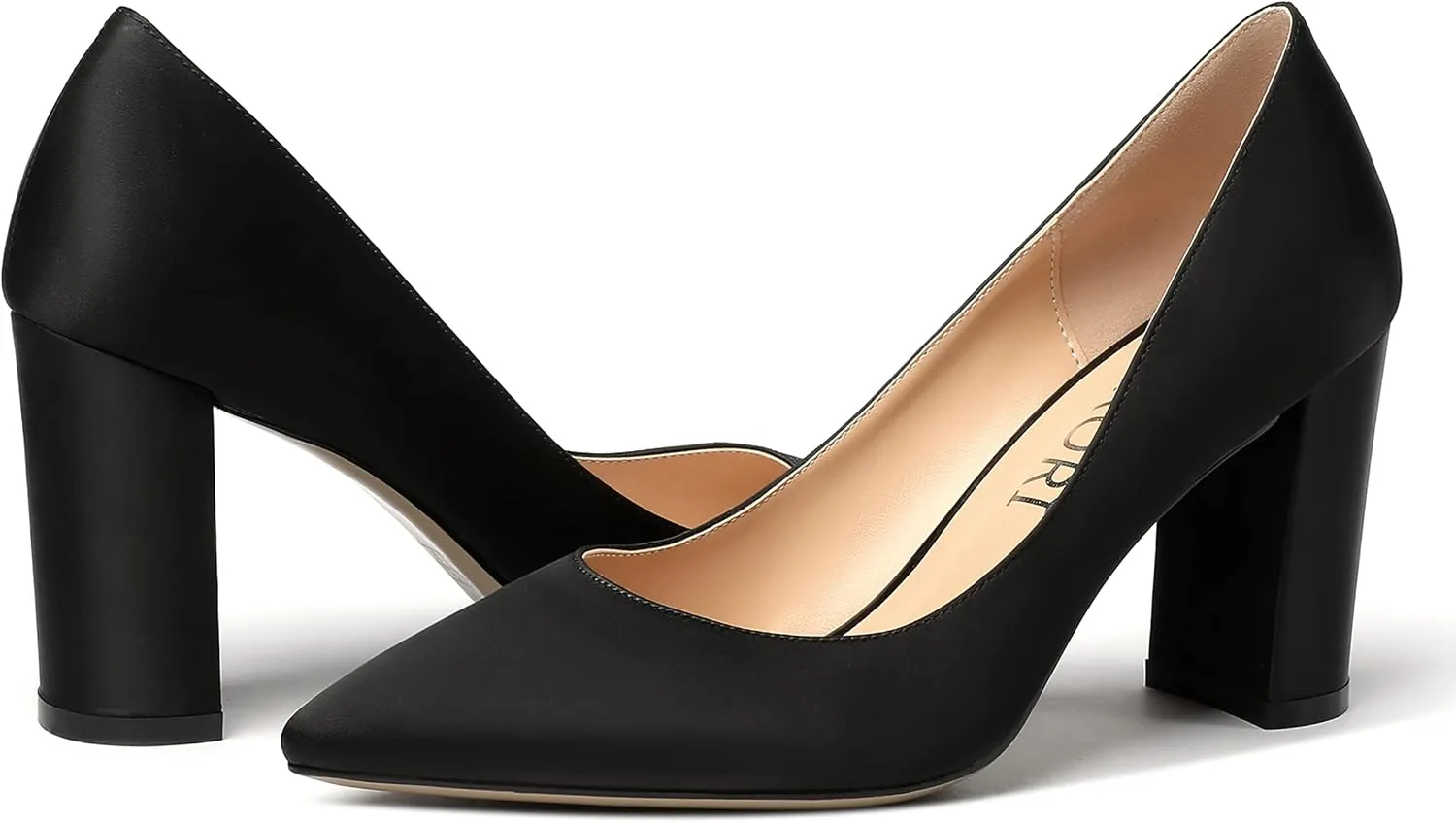 MERRORI Women's Dress Satin Pointed Toe Slip On Elegant Evening Chunky High Heel Pumps Shoes 3.3 Inch