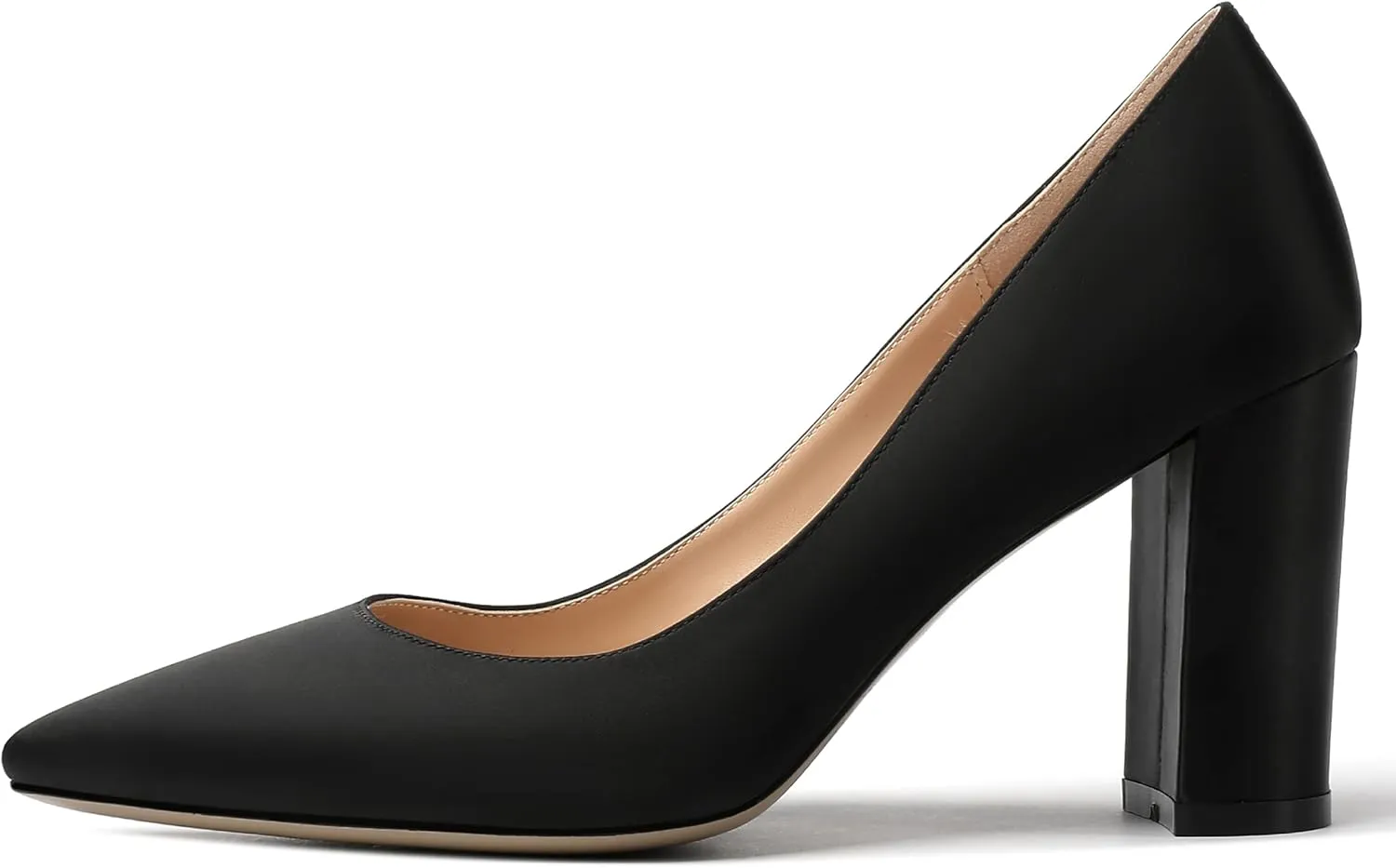 MERRORI Women's Dress Satin Pointed Toe Slip On Elegant Evening Chunky High Heel Pumps Shoes 3.3 Inch
