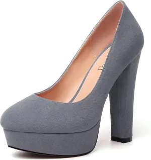MERRORI Womens Round Toe Platform Party Suede Slip On Sexy Solid Chunky Super Super High Heel Pumps Shoes 5 Inch