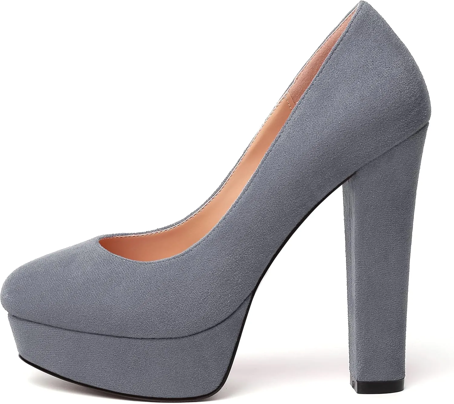 MERRORI Womens Round Toe Platform Party Suede Slip On Sexy Solid Chunky Super Super High Heel Pumps Shoes 5 Inch