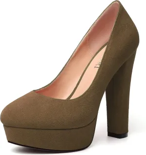 MERRORI Womens Round Toe Platform Party Suede Slip On Sexy Solid Chunky Super Super High Heel Pumps Shoes 5 Inch