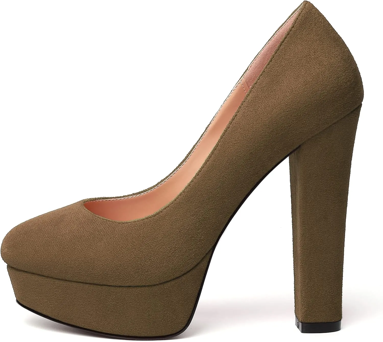 MERRORI Womens Round Toe Platform Party Suede Slip On Sexy Solid Chunky Super Super High Heel Pumps Shoes 5 Inch