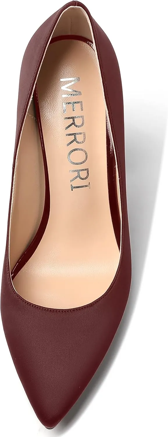 MERRORI Womens Satin Dress Elegant Square Toe Slip On Bridal Chunky High Heel Pumps Shoes 4 Inch