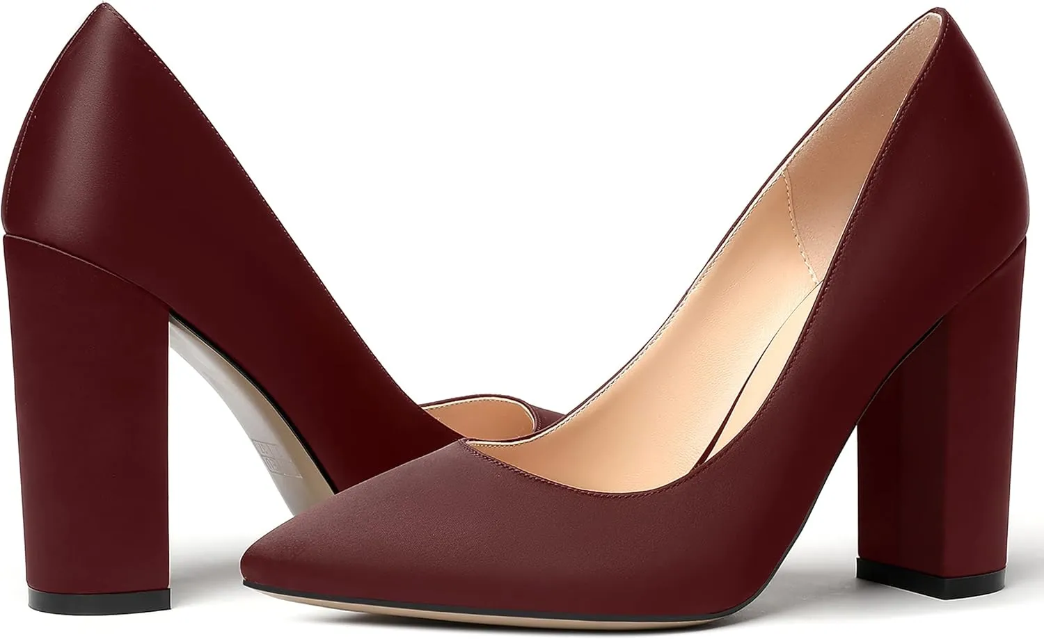 MERRORI Womens Satin Dress Elegant Square Toe Slip On Bridal Chunky High Heel Pumps Shoes 4 Inch