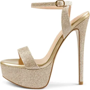 MERUMOTE Women's Platform Heels Sky High Heel Sandals Party Bridal Evening Shoes