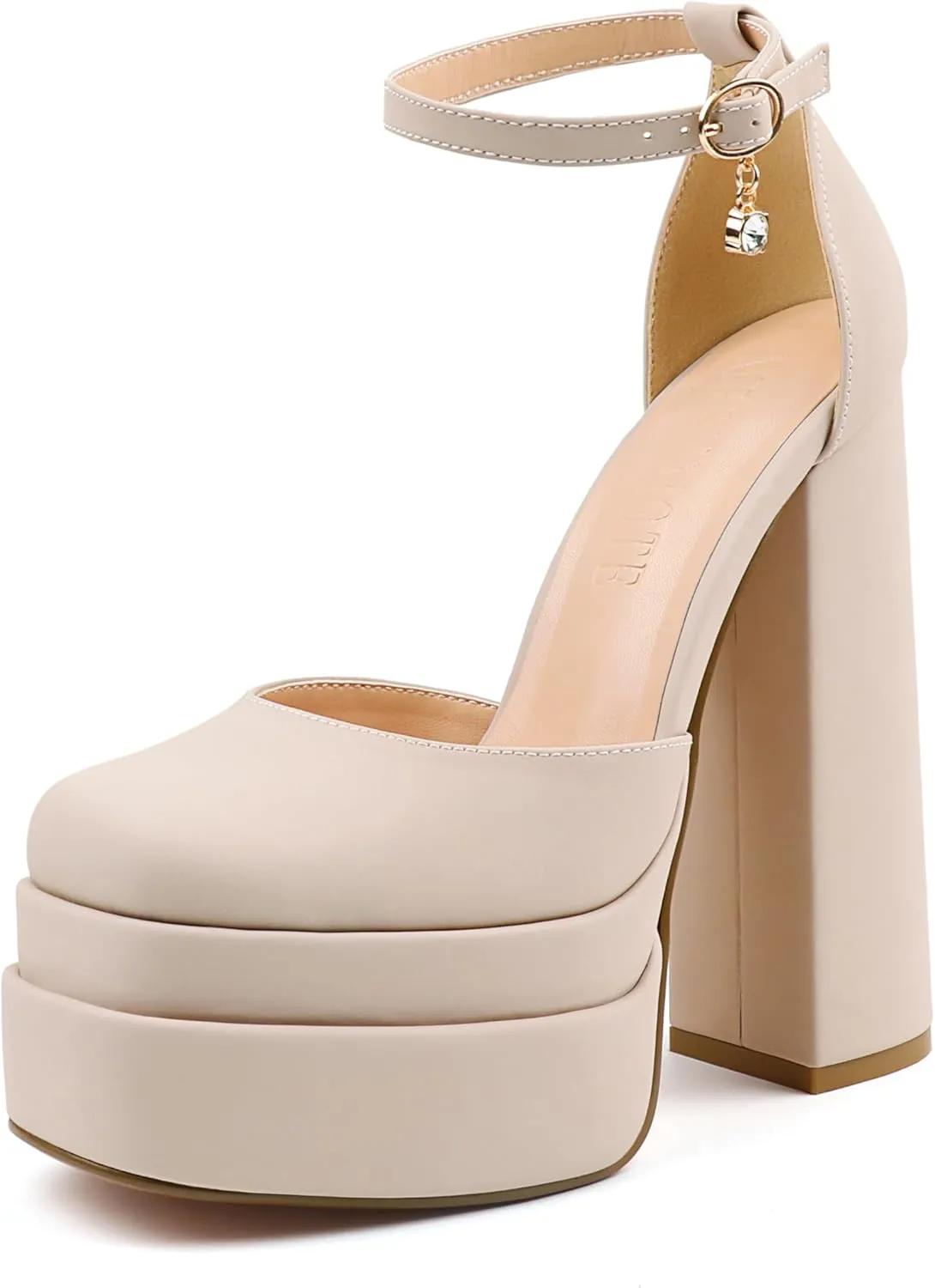 MERUMOTE Womens Sexy High Heels Platforms Pumps Square Toe Chunky Block Heels Rhinestone Party Shoes