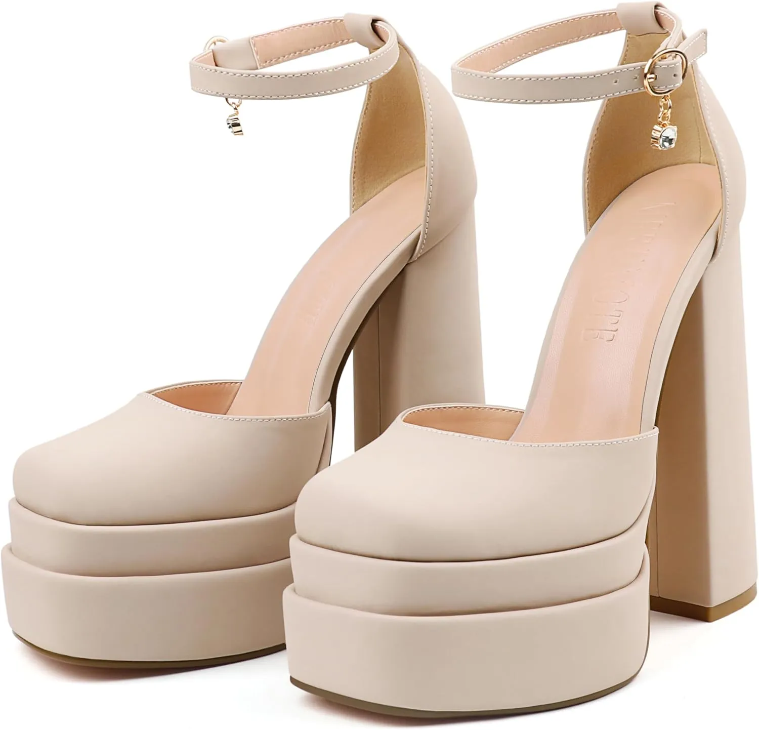 MERUMOTE Womens Sexy High Heels Platforms Pumps Square Toe Chunky Block Heels Rhinestone Party Shoes