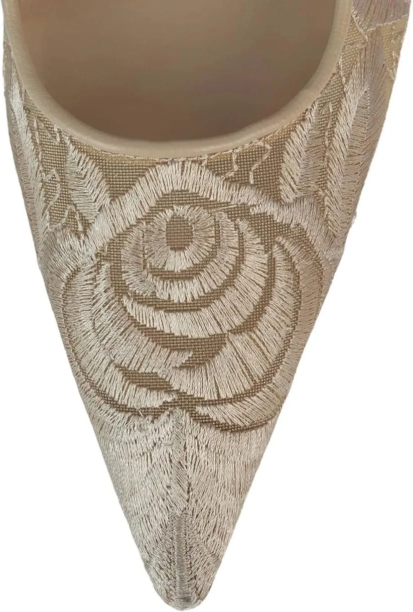 Mesh Slingback Heels for Women Elegant Pointed Toe with Stiletto Heel and Embroidery Breathable Fashionable Dress Shoes