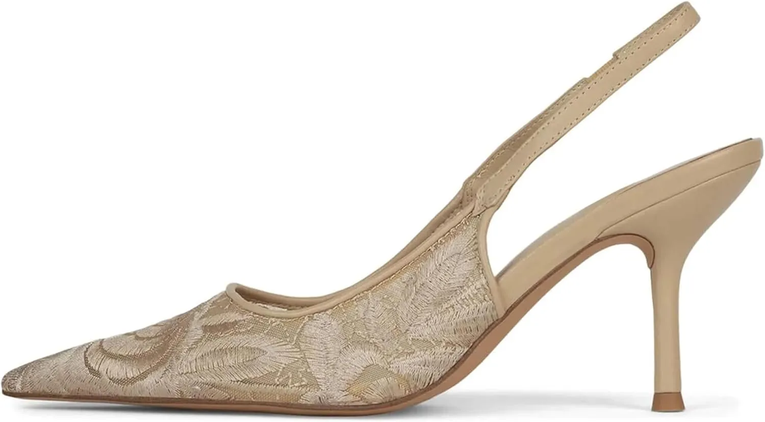 Mesh Slingback Heels for Women Elegant Pointed Toe with Stiletto Heel and Embroidery Breathable Fashionable Dress Shoes